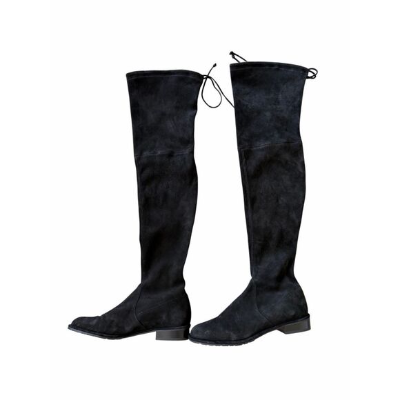 Stuart Weitzman Suede Over The Knee Boots Black Almond Toe Size 6.5 Pull On Styl - Picture 4 of 9